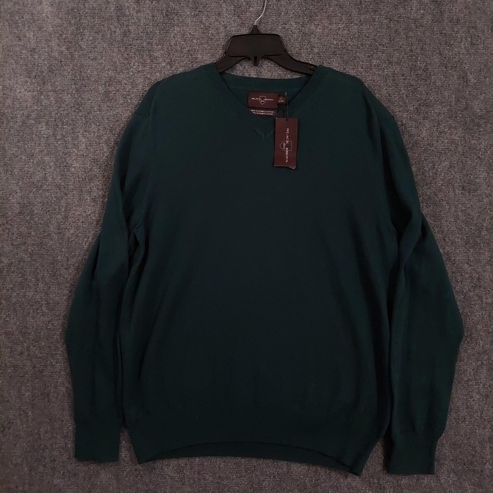 Black Brown 1826 Sweater Mens Large‎ Dark Green Supima Cotton V Neck Pullover